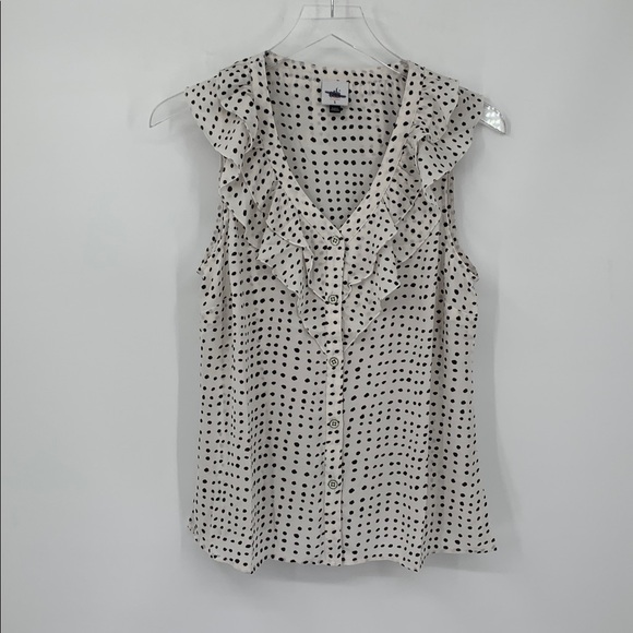 CAbi Tops - Cabi polka dot ruffle blouse top shirt sleeveless white black button new Small